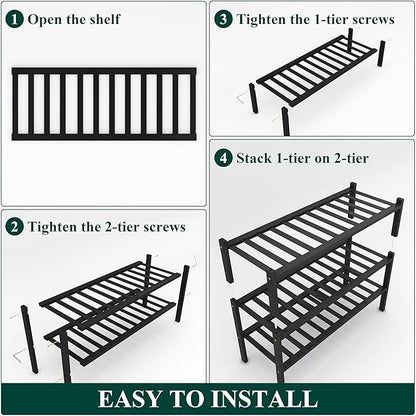 Smiry Shoe Rack, 3 Tier Bamboo Shoe Organizer, Stackable Free Standing Wooden Shoe Storage Shelf for Closet, Entryway, Front Door Entrance, Black