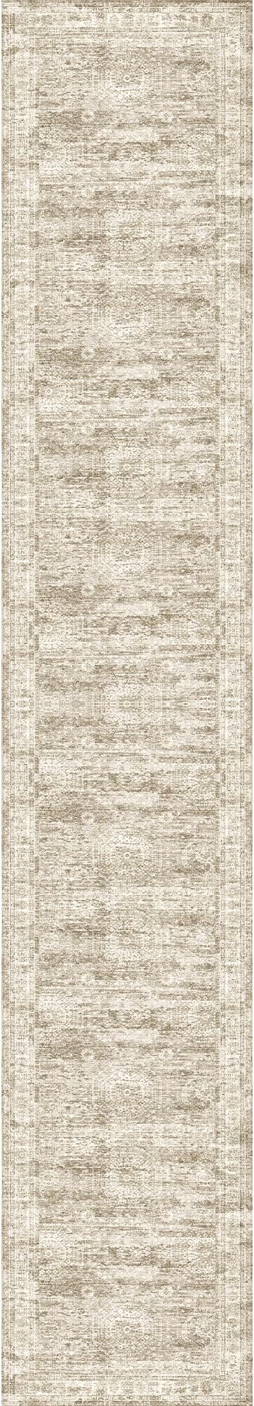 Washable Runner Rug 2.5x14, Non-Slip Long Hallway Runner for Entryway, Soft Vintage Kitchen Mats for Floor, Abstract Dining Room, Bedroom, Living Room Rugs(2.5'x14', Brown/Ivory)