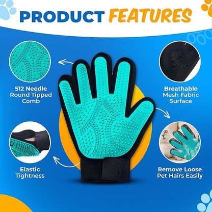 Pet Hair Removal Glove + Hair Brush Set – Dog Grooming Gloves for Shedding, Cat Grooming Brush, Cat Hair Brush – Pet Hair Remover Glove for Dogs & Cats, Dog Shedding Tool for All Coats