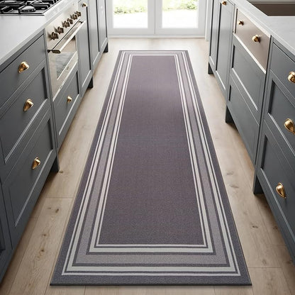 Beverly Rug Non Slip Area Rugs 2x7 Modern Bordered Non Skid Rubber Backing Soft Runner Rug for Living Dining Room Easy to Clean Non Shedding Kitchen Bedroom Indoor Carpet 2 x 7 Gray