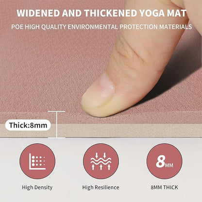 8mm Large Yoga Mat (6'x 4') - Extra Long and Wide 72 x 48 x 0.32 inches, Non-Slip POE Fitness Mat, Eco-Friendly, Thick Wide Exercise Mat for Home Workouts,Ideal for Yoga and Pilates.