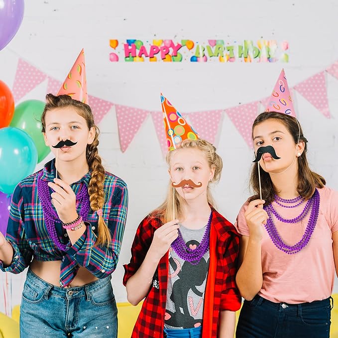 YAXINRUI 144 PCS Purple Bead Necklace, Purple Mardi Gras Beads, Halloween Beads Necklaces, 33 Inch Round Beaded Necklace Costume Necklace for Mardi Gras Christmas Halloween Party Favors