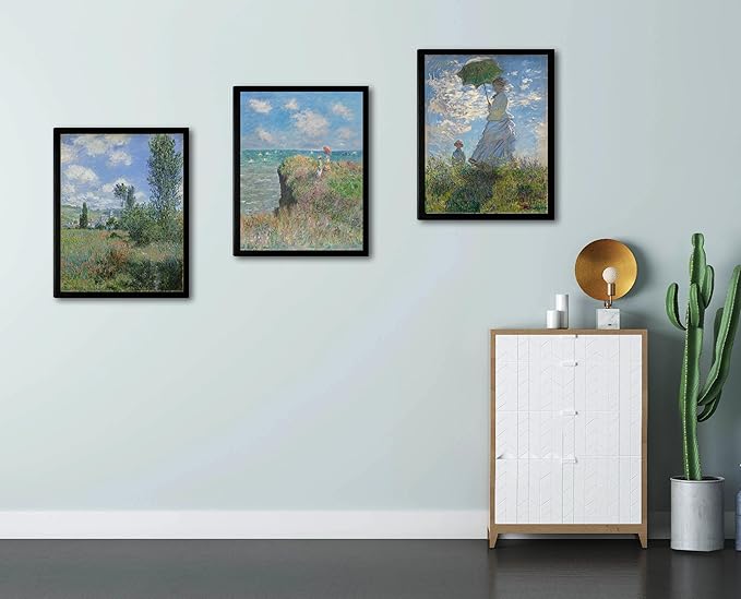 Woman with a Parasol by Claude Monet Canvas Wall Art, Oil Painting Impressionism Classic Artwork Pictures with Black Framed for Home Decor - 16"x24"