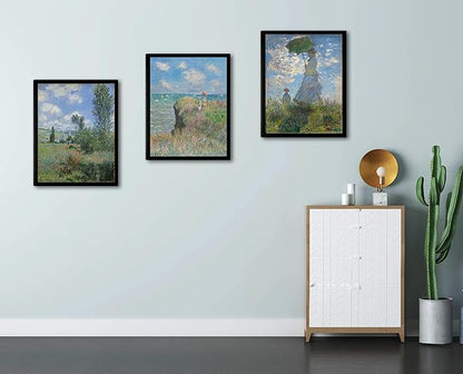 Woman with a Parasol by Claude Monet Canvas Wall Art, Oil Painting Impressionism Classic Artwork Pictures with Black Framed for Home Decor - 16"x24"