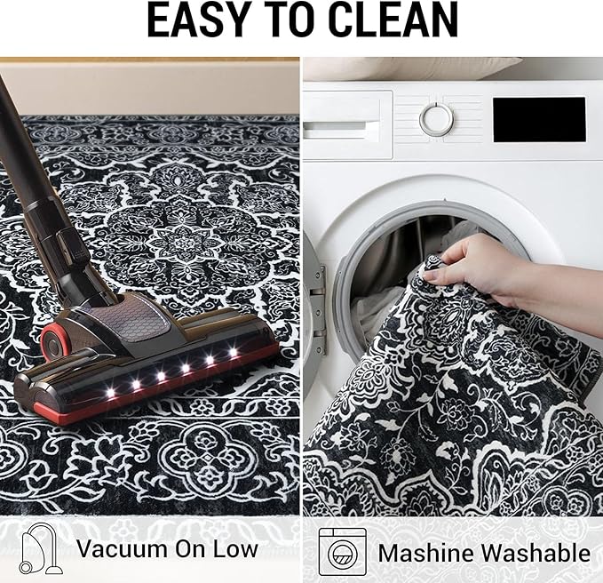 KUTA Runners for Hallways 2x6 Black, Vintage Floral Kitchen Rugs Non-Slip Washable Runner Soft Printed Retro Distressed Flower Entryway Carpet for Bedroom Laundry Nursery