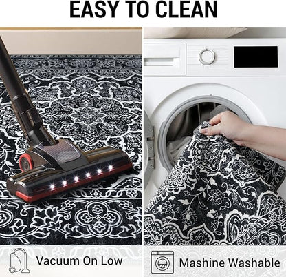 KUTA Runners for Hallways 2x6 Black, Vintage Floral Kitchen Rugs Non-Slip Washable Runner Soft Printed Retro Distressed Flower Entryway Carpet for Bedroom Laundry Nursery
