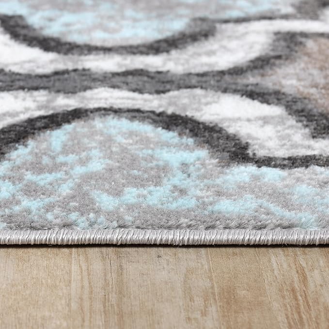 Superior Indoor Area Runner, Jute Backed, Perfect for Hallway, Living/Dining Room, Bedroom, Office, Kitchen, Entryway, Modern Geometric Trellis Floor Decor, Viking Collection, 2' 7" x 8', Turquoise