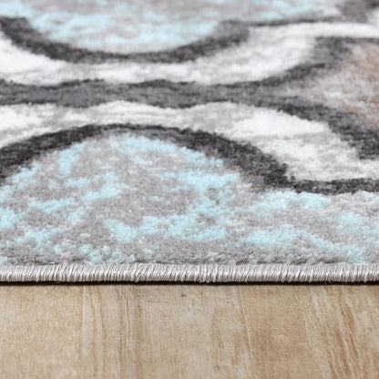 Superior Indoor Area Runner, Jute Backed, Perfect for Hallway, Living/Dining Room, Bedroom, Office, Kitchen, Entryway, Modern Geometric Trellis Floor Decor, Viking Collection, 2' 7" x 8', Turquoise