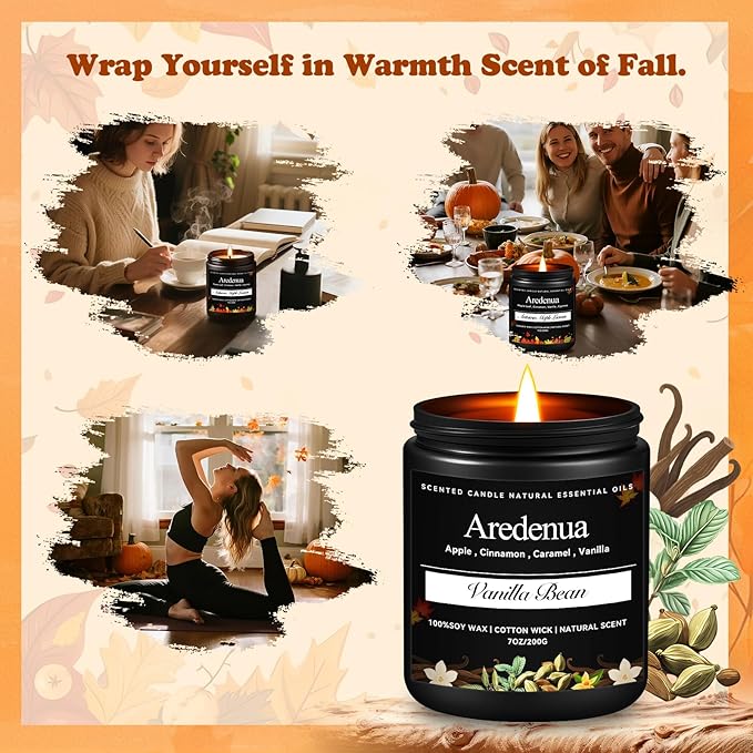 Odor Eliminating Candles | Vanilla Bean Scented Soy Candle for Home, Air Freshening & Cozy Vanilla Scent, Relaxing Home Scented Candles, Cozy Winter Candle Gift for Women & Men