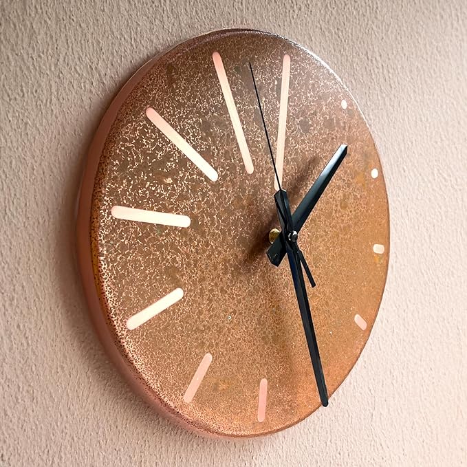 Handmade Pure Copper Wall Clock for Home Decoration, Decor Clock for Living Room, Bedroom and Kitchen, Rustic Decorative Mural Clock Art for Farmhouse (Lines of Time, 17.7)