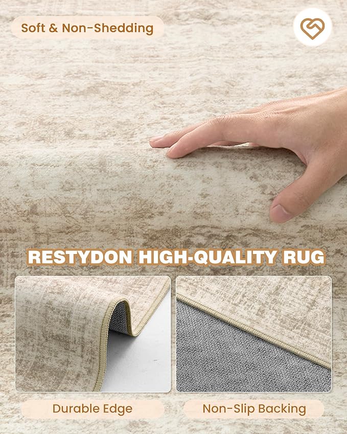 3x14 Washable Runner Rug for Hallway, Non-Slip Long Hallway Runner for Entryway, Soft Vintage Kitchen Mats for Floor, Abstract Dining Room, Bedroom, Living Room Rugs(3'x14', Beige/Ivory)