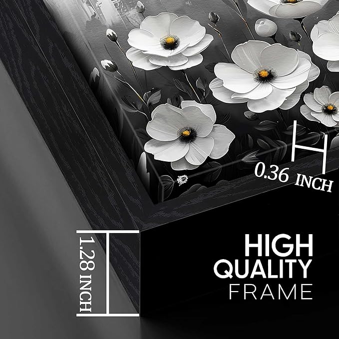 Large Black and White Flower Canvas Wall Art With Black Wood Frames Large Modern Canvas Prints Framed Wall Art for Living Room Bedroom Home Office Size 30x60