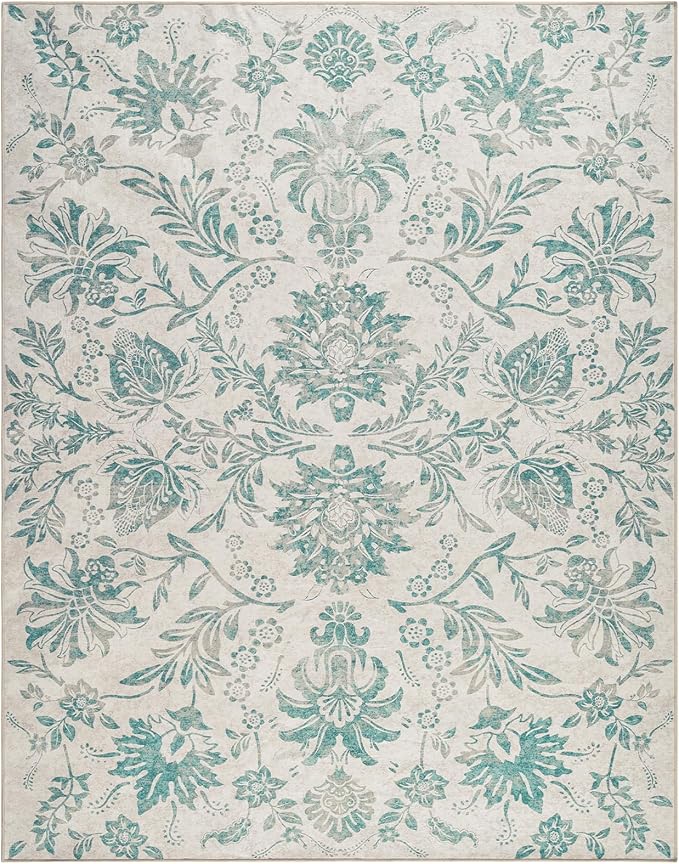 jinchan Floral 8x10 Area Rugs Vintage-Inspired Design Accent Living Room Rug Machine Washable Ultra-Thin Low-Pile Non-Slip Traditional Carpet for Bedroom Dining Room Home Office