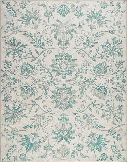 jinchan Floral 8x10 Area Rugs Vintage-Inspired Design Accent Living Room Rug Machine Washable Ultra-Thin Low-Pile Non-Slip Traditional Carpet for Bedroom Dining Room Home Office