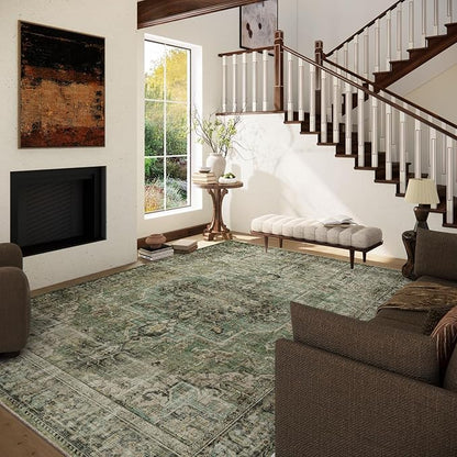 5x7 Area Rugs for Living Room: Washable Bedroom Rug Boho Vintage Rugs Stain Resistant Non Slip Low Pile Soft Lightweight Carpet for Kitchen Dining Room Farmhouse Nursery Kids Room