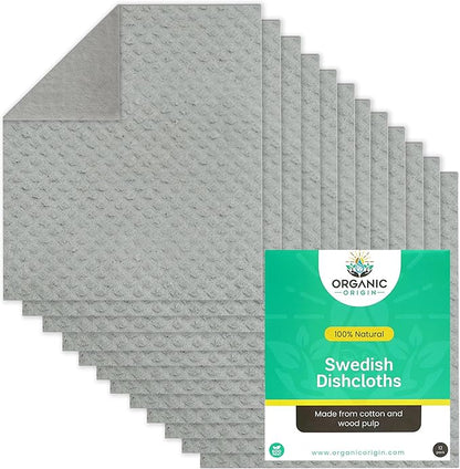 Swedish Dishcloths 12 Pack – Reusable Paper Towels, Cellulose Sponge Cloths, Washable & Super Absorbent Kitchen Dish Cloths, Biodegradable Compostable Paper Towel Alternative – Organic Origin
