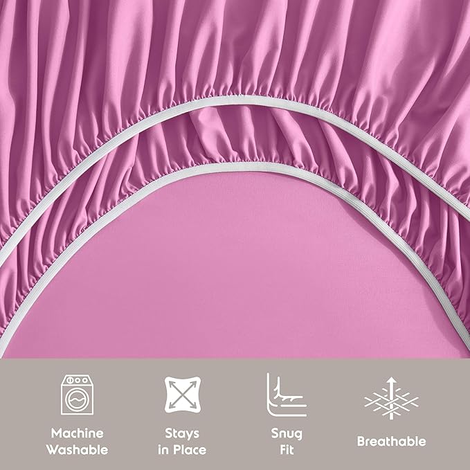 Nestl Short Queen Sheet Set - 1800 Ultra-Soft Microfiber - Double Brushed - Deep Pockets - Easy Fit - 4 Piece Set - Bed Sheets (Short Queen, Light Pink)