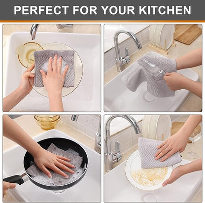 Kitinjoy 100% Cotton Kitchen Dish Cloths, 8 Pack Waffle Weave Ultra Soft Absorbent Dish Towels for Drying Dishes Quick Drying Kitchen Towels Dish Rags, 12 X 12Inch, Light Grey