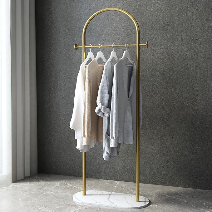 Gold Clothing Rack, Small Clothes Rack with Marble Base, Heavy-duty Coat Racks Freestanding for Boutiques,Modern garment racks for hanging clothes,Can Hang Jacket Garment, Hat, Scarf 20.5" W