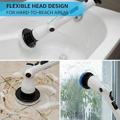 Electric Spin Scrubber – Cordless Power Cleaner with 8 Brush Heads, Long Adjustable Handle, 3 Speed for Deep Bathroom, Tile, Floor & Tub Cleaning, 6-Angle Adjustable
