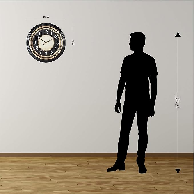 Pacific Bay Norden Huge Decorative Light-Weight 23-inch Wall Clock Silent, Non-Ticking, 3-D Dial, Easy-to-Read, Quartz Battery Operated, Glass Face Cover