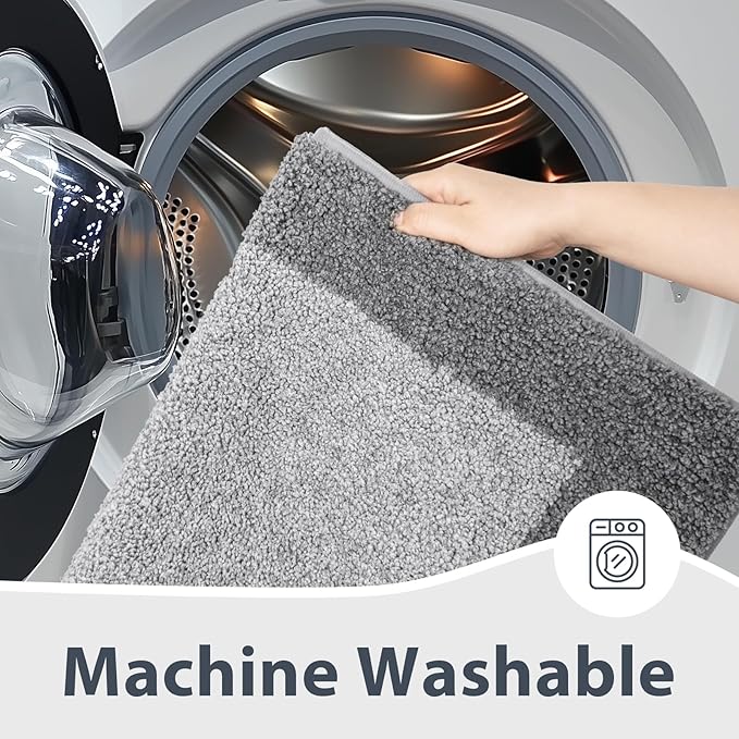 Bathroom Rugs U-Shaped 20" x 24", Non-Slip Extra Soft Absorbent Bath Rugs, Machine Washable Quick Dry Bath Mats for Toilet Base, Grey & Dark Grey