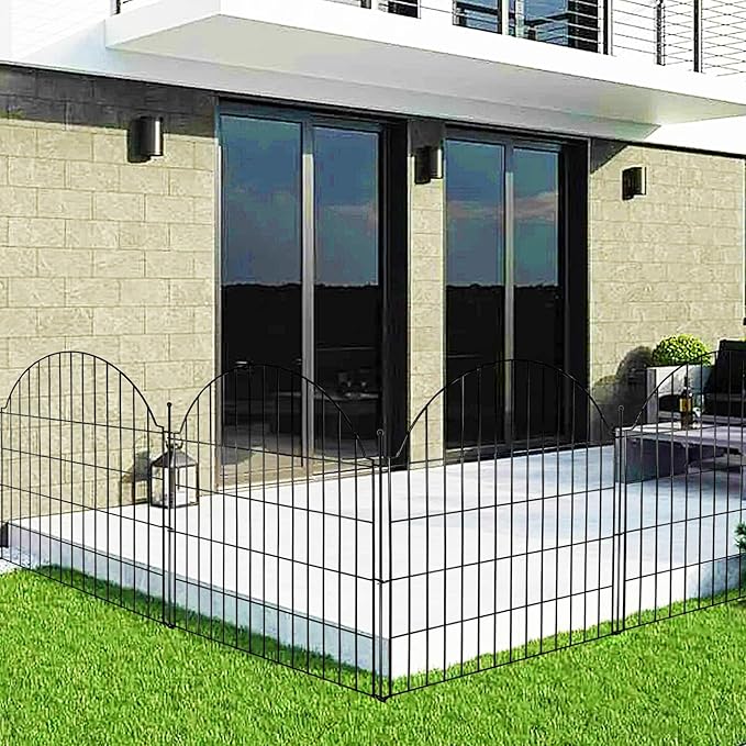 Decorative Metal Garden Fence 5 Panels, 32in (H) x 11.8ft (L) No Dig Dog Fence Outdoor for Yard, Temporary Rustproof Metal Wire Rabbit Dog Garden Border Fencing for Patio