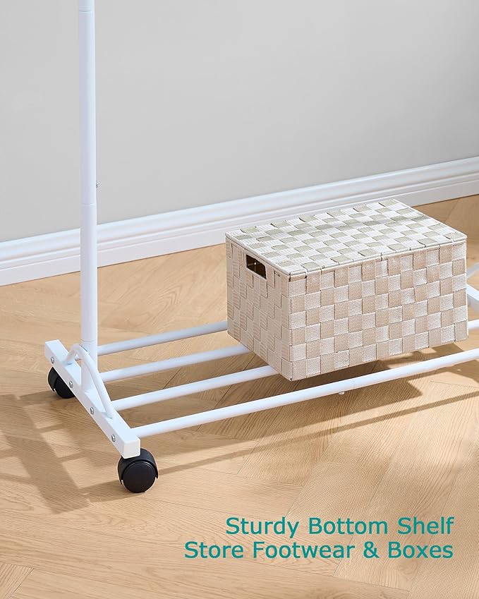 FAVOOSTY Clothing racks for hanging clothes with wheels, Adjustable Dismantle Double Rod, Heavy Duty Clothes Organizer Hanging, Pants Scarves Dress Suits, Multi-functional, Bedroom Studio White