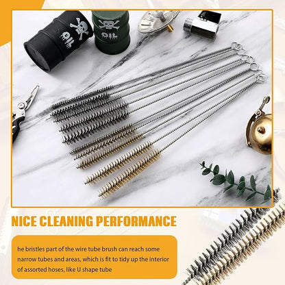 Wire Tube Brushes for Cleaning Pipe Tube Brass Stainless Steel Round Wire Brush for Auto Parts, Bottles, Tubes, 5 Sizes(20 Pieces)