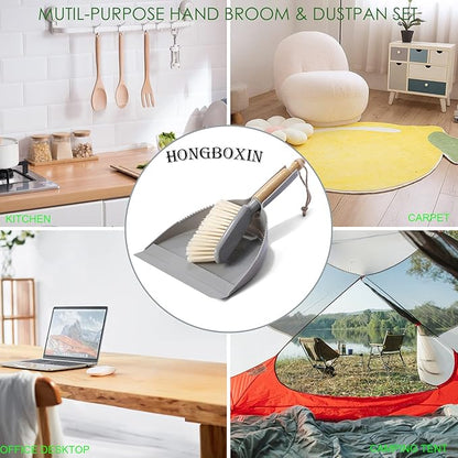 Small Dustpan and Brush Set - Mini Broom with Dustpan Set, Handheld Broom and Dust Pan Combo Set for Home, Pet Care, Car, 14 x 8.7 inch, Grey