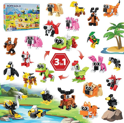 30 Pack Valentines Party Favors Building Set for Kids, 750 Pcs Mini Animal 3-in-1 Building Block Kit Sets, Classroom Goodie Bags Stuffers for Kid, Best Birthday Gifts for Boys Girls Ages 6+