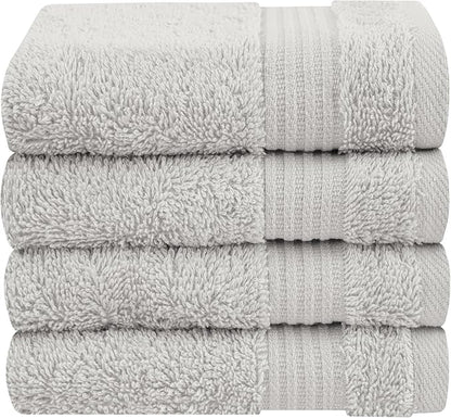 Cotton Paradise 100% Cotton Turkish Washcloth Set for Bathroom, 4 Piece Soft Absorbent Small Hand Face Towels Wash Rags, Silver Grey