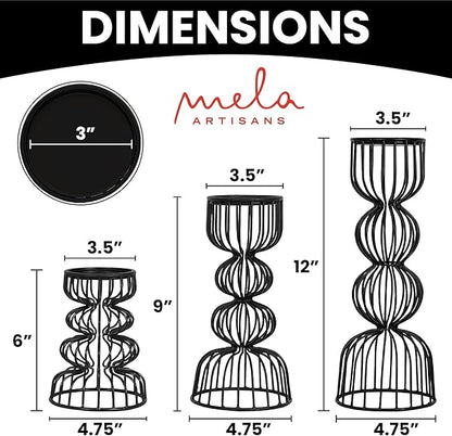 Lainon Candle Holders for Pillar Candles (Black, Set of 3) - Hand Crafted Black Metal Candle Holder Set - Metal Candle Holders Pillar for Table Centerpiece - Modern Candle Stand - 6", 9", 12"