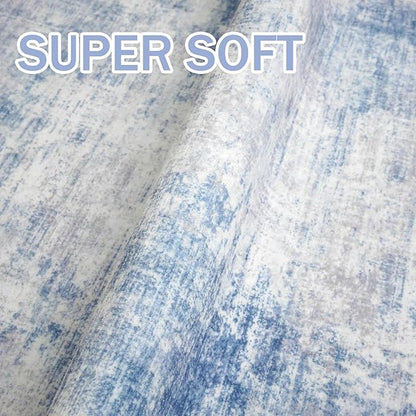IOHOUZE Abstract Runner Rug 2x10 Ft Washable Runners for Hallways, Non Slip Kitchen Runner Printed Faux Wool Entryway Runner Indoor, Modern Abstract Floor Carpet for Hall Kitchen, Light Blue White