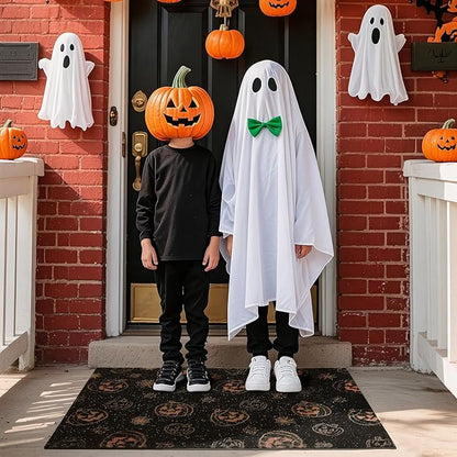 Halloween Door Mat, Halloween Pumpkin Doormat Outdoor Front Door Entrance Absorbent Entry Mat with Non Slip Backing, 17''x30'', Pumpkins Black
