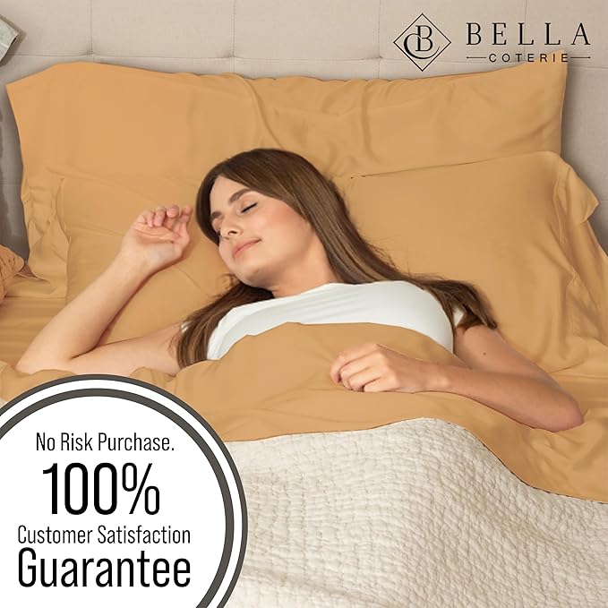 Bella Coterie Luxury Bamboo Viscose Split King Size Sheet Set | 100% Organically Grown | Ultra Soft | Cooling for Hot Sleepers | 18" Deep Pocket [Marigold]