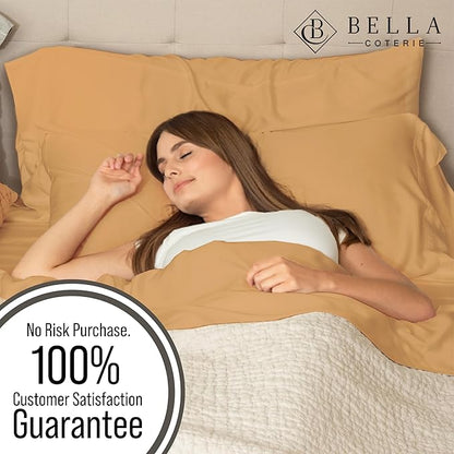 Bella Coterie Luxury Bamboo Viscose Split King Size Sheet Set | 100% Organically Grown | Ultra Soft | Cooling for Hot Sleepers | 18" Deep Pocket [Marigold]