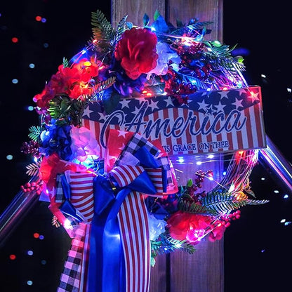 JMEXSUSS 2 Pack Red White and Blue Fairy Lights Battery Operated, Total 200 LED 66ft Battery Powered Twinkle Light with Remote, 8 Modes Red White and Blue String Lights for 4th of July Decorations