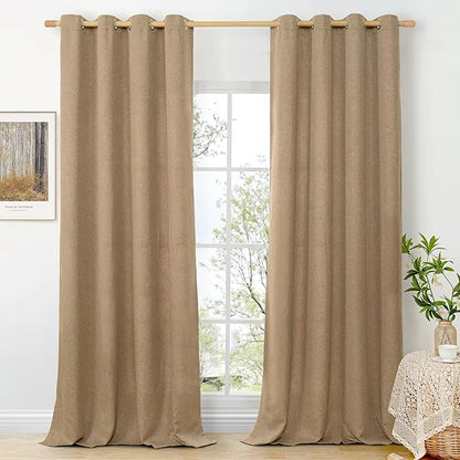 BGment Camel Linen Curtains for Living Room 90 Inch Length 2 Panels Set, Country Rustic Window Drapes Textured Light Filtering for Bedroom Laundry Privacy, Each 52 Inch Wide