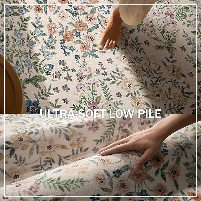 Machine Washable Rugs for Living Room: 6x9 Area Rugs for Bedroom Vintage Stain Resistant Non Slip Low Pile Soft Carpet Rug for Kitchen Dining Room Farmhouse Kids Room Nursery Playroom