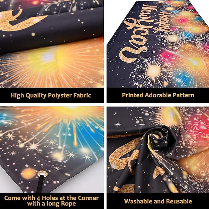 KatchOn, XtraLarge Happy New Year Banner - 72x44 Inch | Happy New Year Backdrop for New Years Decorations 2026 | NYE Eve Banner for NYE Decorations 2026 | New Years Eve Party Supplies 2026