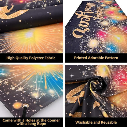 KatchOn, XtraLarge Happy New Year Banner - 72x44 Inch | Happy New Year Backdrop for New Years Decorations 2026 | NYE Eve Banner for NYE Decorations 2026 | New Years Eve Party Supplies 2026
