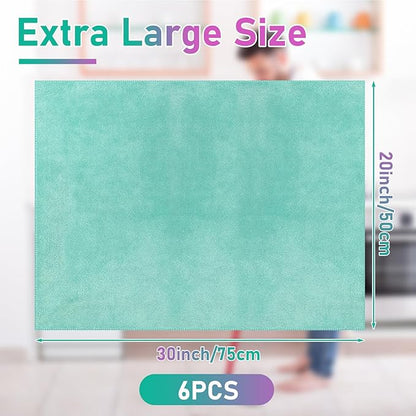 Newwiee 6 Pcs Extra Large Microfiber Cleaning Cloth 30" x 20" Washable Reusable Microfiber Towel Streak Free Lint Free Cloth for Cleaning Home Glass Office Window Bathrooms (Pastel Colors)