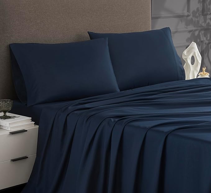 Linen Closet Luxury Cotton 1200 Thread Count Hotel Luxury 4-Piece Sheet Set, Queen, Navy
