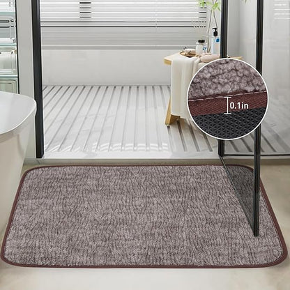 Bath Mats 30x20 Non-Slip Absorbent Bathroom Rug, Quick Dry Machine Washable Shower Tub Mat with Rubber Backing, Soft Floor Carpet for Bathroom Decor Bark Brown