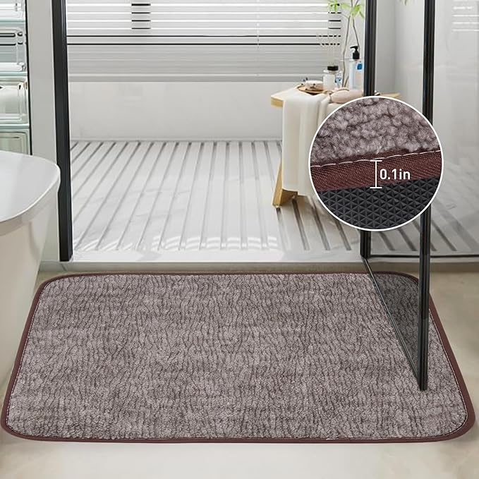 Bath Mats 36x24 Non-Slip Absorbent Bathroom Rug, Quick Dry Machine Washable Shower Tub Mat with Rubber Backing, Soft Floor Carpet for Bathroom Decor Bark Brown