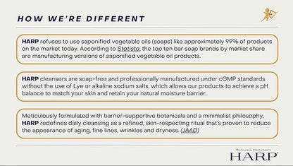 HARP pH-Balanced (5.0-6.0) Body Wash Bar. ZERO Saponified Oils. Protects Moisture Barrier. Gentle for Sensitive/Dry skin. + Shea Butter/Borage Oil. Non-Comedogenic. FRAGRANCE/masking agent FREE