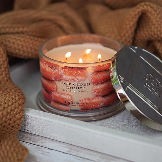HomeWorx by SLATKIN + CO. Candle- Hot Cider Donut, 18 oz. 4-Wick Premium Scented Jar Candle - 30-55 Hours Burn Time