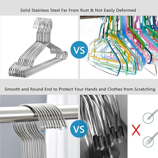 Fayleeko Wire Coat Hangers - 17.7 Inch Heavy Duty Stainless Steel Hangers (50 Pack)