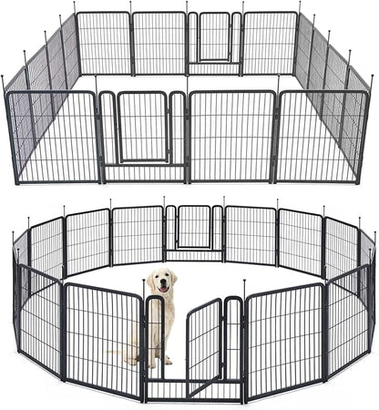 TMEE Dog Playpens 8/16 Panels Dog Pen Outdoor Dog Fence Exercise Pen 32 inch Height Pet Play Yard Gate with Doors for Large/Medium/Small Dogs, Pet Playpen for RV, Camping, Yard, 16 Pcs